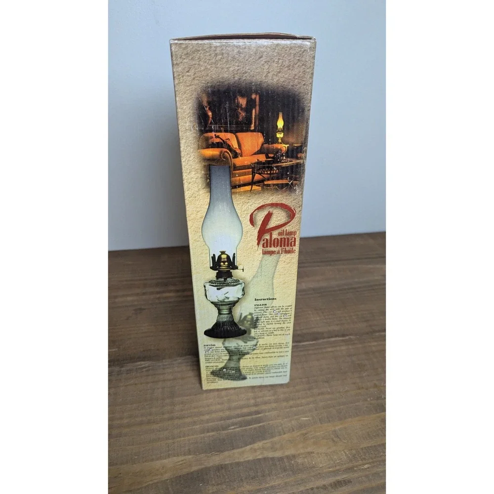 Paloma Vintage Glass Oil Lamp Clear Embossed Bird Hurricane Lantern 13 Inch Box - Picture 3 of 16